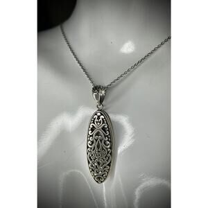 Artisan 925 Silver Openwork Filigree Elongated Pendant Necklace 18"